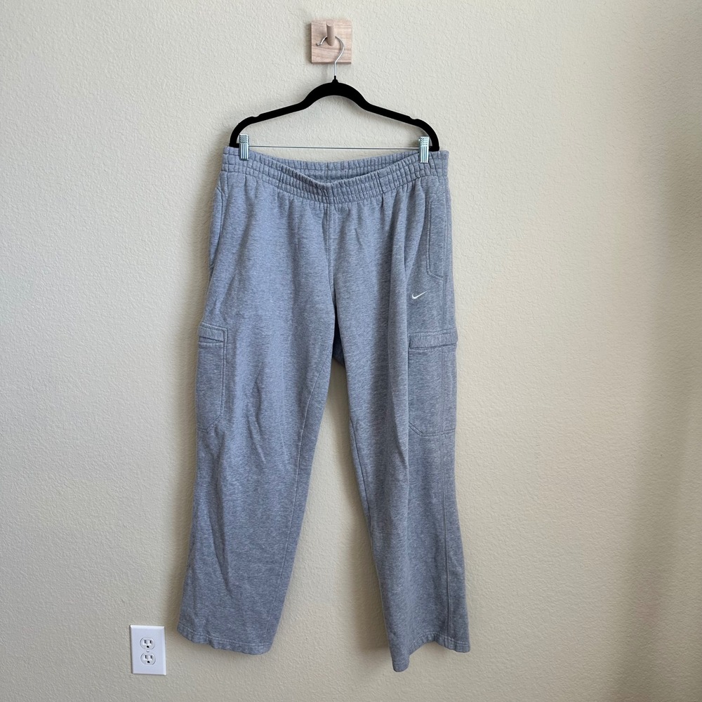 Nike Mens Cargo Sweatpants Heather Grey Straight Leg Fleece Pants Large Baggy